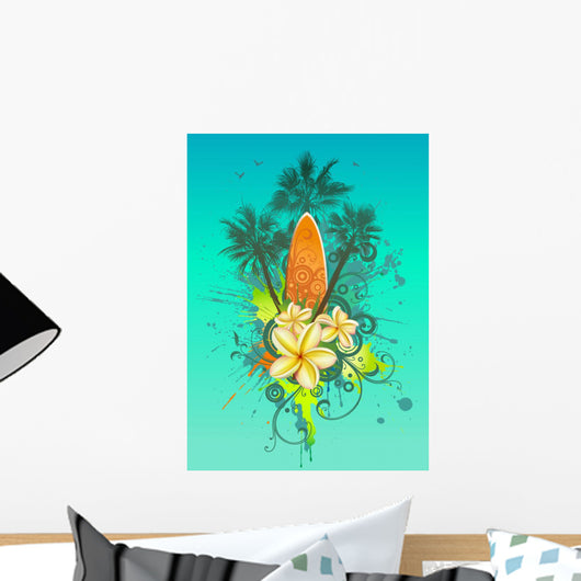Abstract Tropical with Surfboard Wall Decal