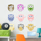 Nine Pastel Owls Wall Decal