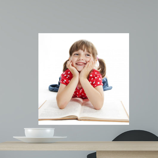 Little Girl Reading Book Wall Decal