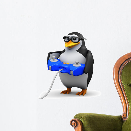 3D Penguin Glasses Playing Wall Decal