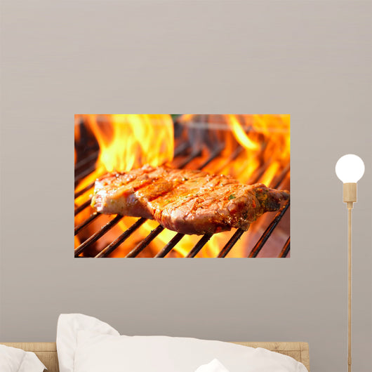 Steak Grill with Flames Wall Decal