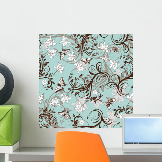 Seamless Floral and Butterfly Pattern 1 Wall Decal