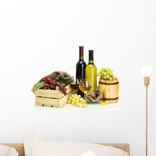 Barrel Bottles and Glasses Wall Decal