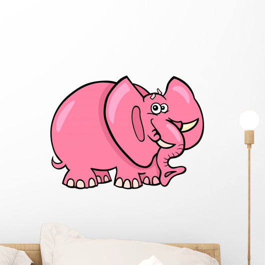Pink Elephant Cartoon Wall Decal