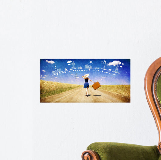 Lonely Girl with Suitcase Wall Decal