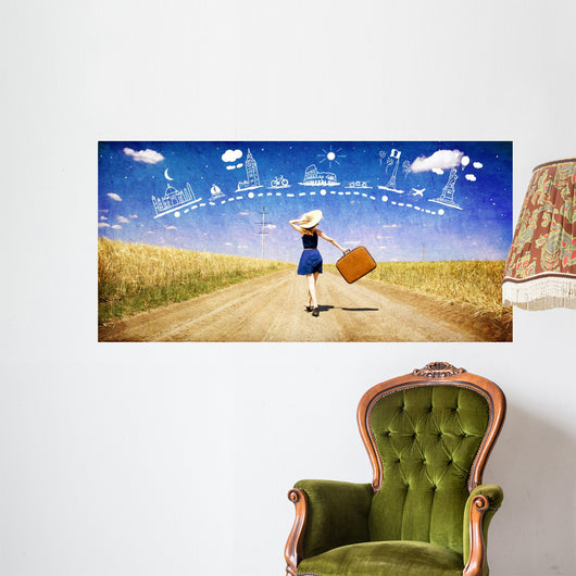 Lonely Girl with Suitcase Wall Decal