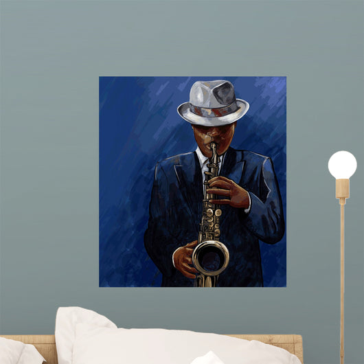 Saxophonist Playing Saxophone Blue