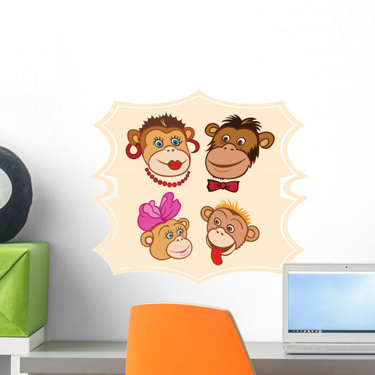 Portrait Cartoon Monkey Family Wall Mural