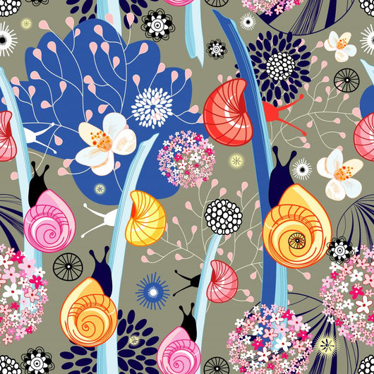 Flower Texture with Snails Wall Decal