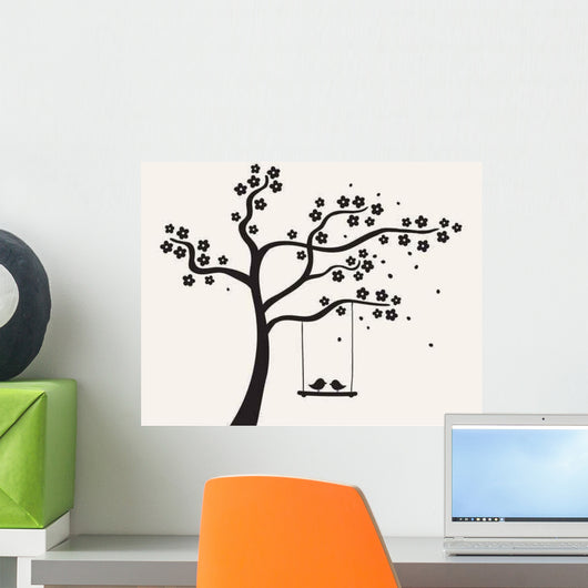 Flower Love Tree Silhouette Wall Decal