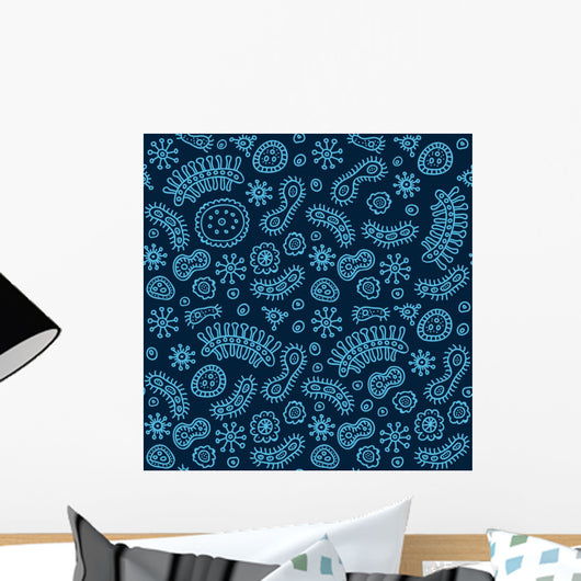 Seamless Blue Bacterium Pattern Wall Decal