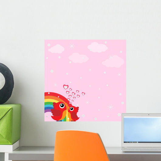 Love Bird With Hearts and Rainbow Wall Mural