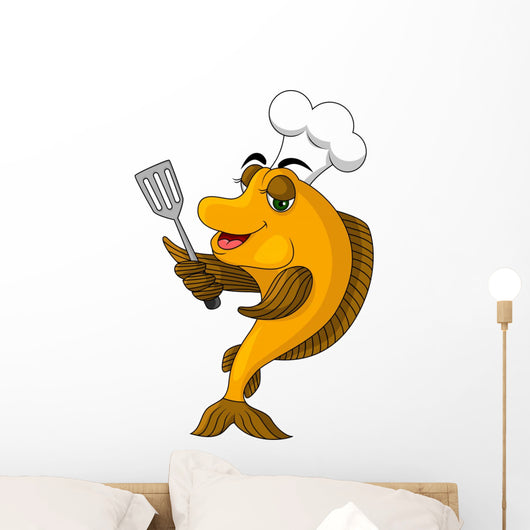 cartoon fish chef smiling Wall Decal