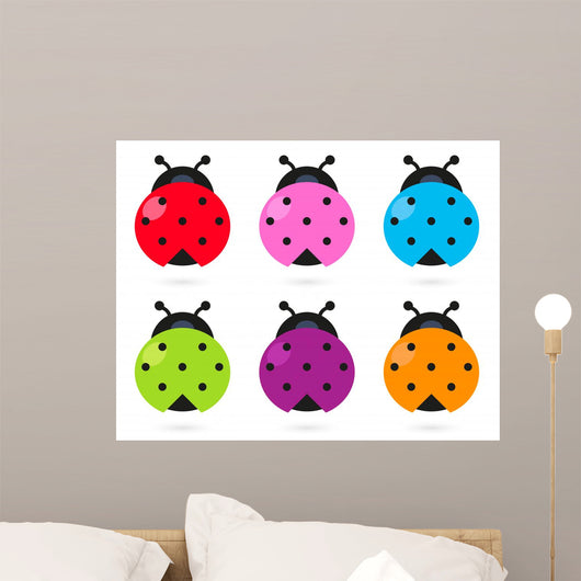 Cute colorful Ladybug set isolated on white Wall Decal
