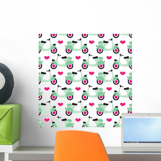 Seamless Retro Scooter Pattern Wall Decal