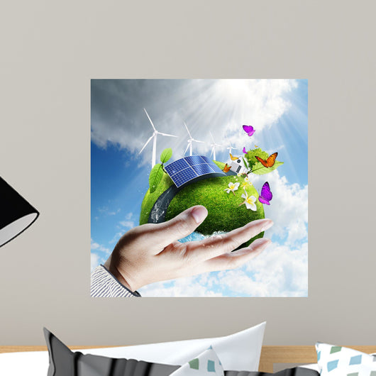 Green Earth in Hand Concept Wall Mural