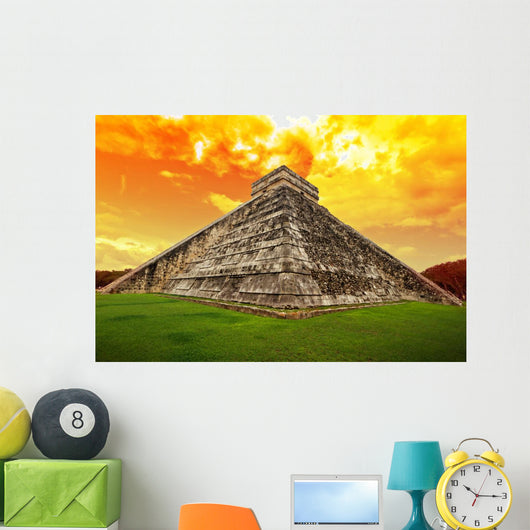 Amazing sky over Kukulkan pyramid in Chichen Itza, Mexico Wall Mural