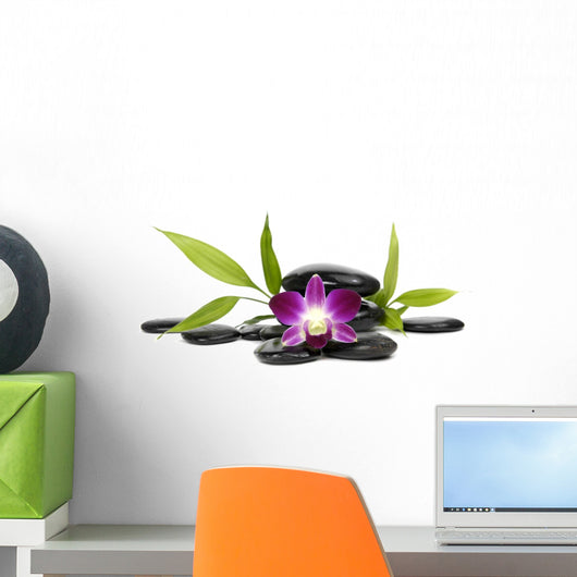 Beautiful orchid and bamboo plant with stacked stones Wall Decal