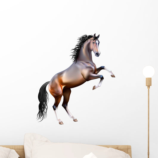 Vector Realistic Bay Horse Rearing up Isolated Wall Decal