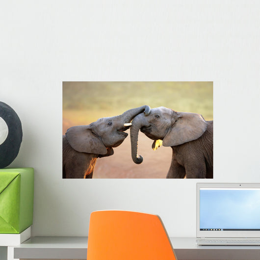 Elephants Touching Each Other Gently (greeting) Wall Mural