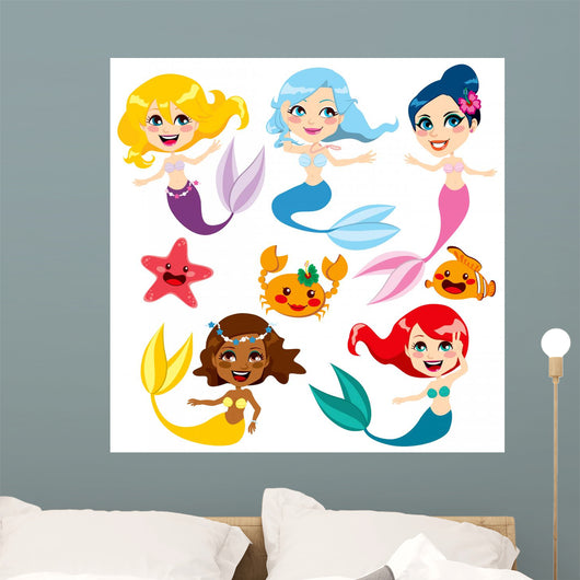 Cute Colorful Mermaids Wall Decal