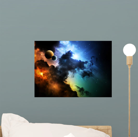 Fantasy deep space nebula with planet Wall Mural