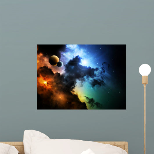 Fantasy deep space nebula with planet Wall Mural