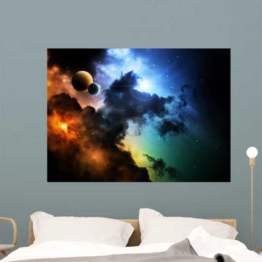 Fantasy deep space nebula with planet Wall Mural