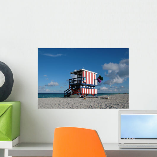 View of Patriotic Lifeguard Tower in South Beach Wall Mural