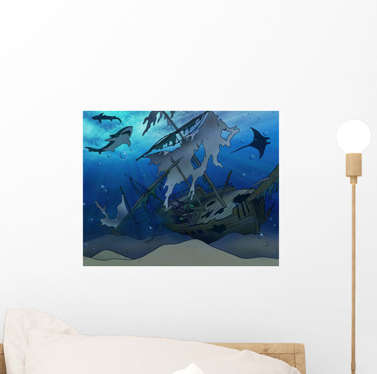 Shipwreck Illustration Wall Mural