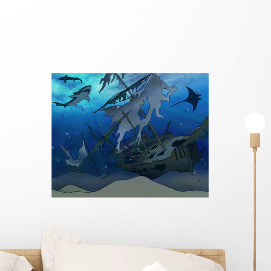 Shipwreck Illustration Wall Mural