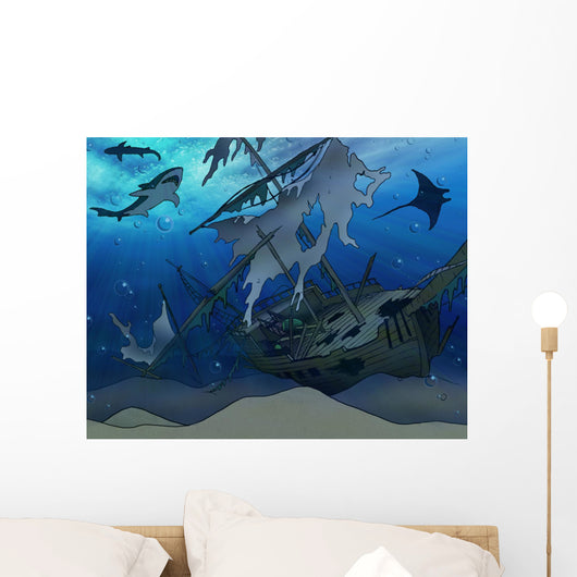 Shipwreck Illustration Wall Mural