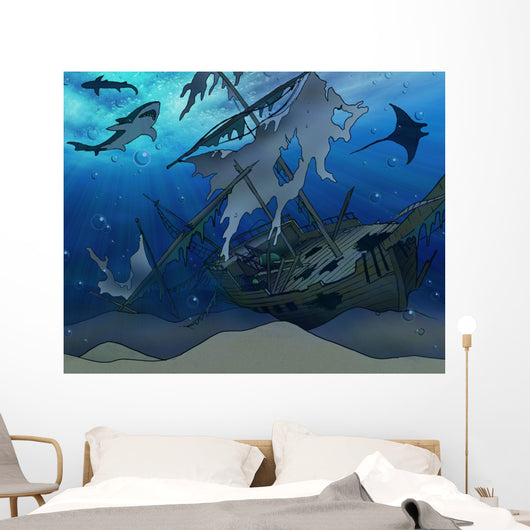 Shipwreck Illustration Wall Mural