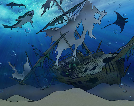 Shipwreck Illustration Wall Mural