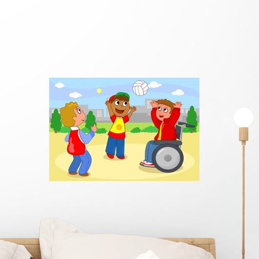 Two Children Playing Volleyball Wall Mural