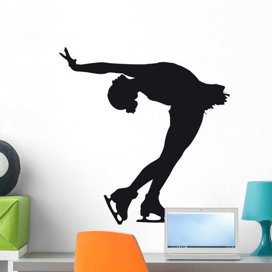 Figure Skater Silhouette White Wall Mural