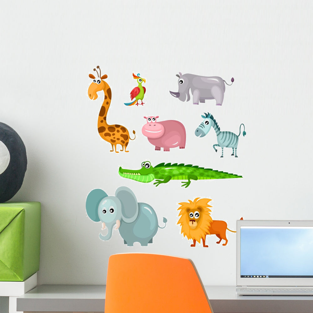 African Safari Animal Cartoons Wall Decal Sticker Set – Wallmonkeys