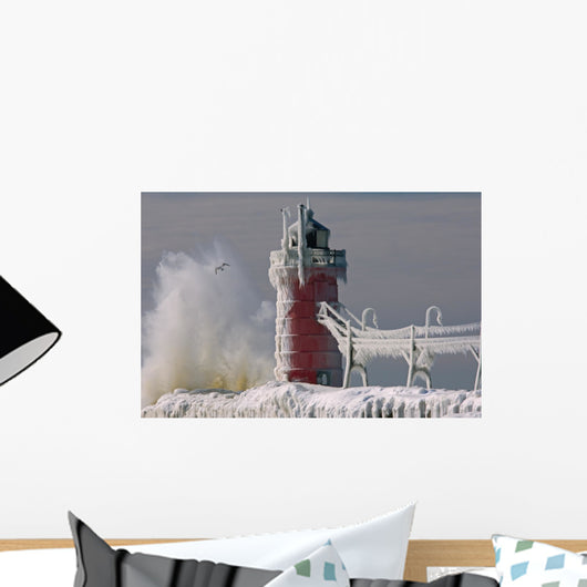 South Haven Lighthouse Winter Wall Mural