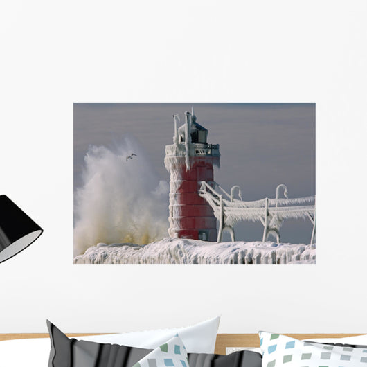 South Haven Lighthouse Winter Wall Mural