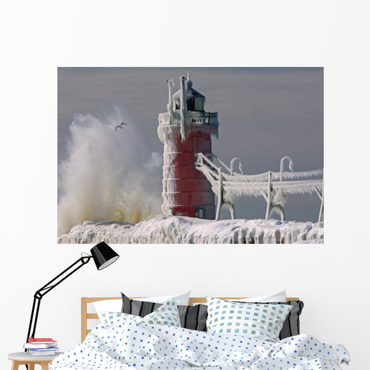 South Haven Lighthouse Winter Wall Mural