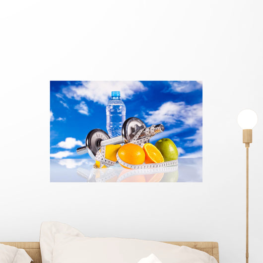 Fitness Equipment and Fruits Wall Mural