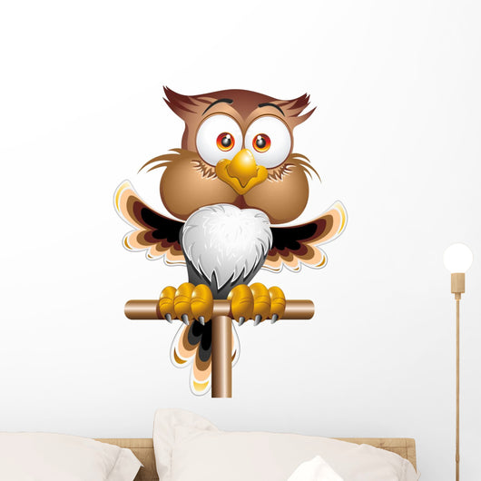 Happy Owl-Owl Happy Cartoon Character-Vector Wall Decal