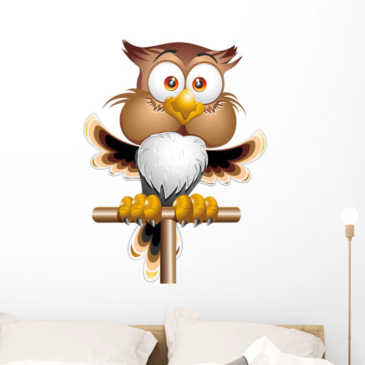 Happy Owl-Owl Happy Cartoon Character-Vector Wall Decal