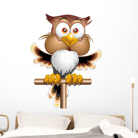 Happy Owl-Owl Happy Cartoon Character-Vector Wall Decal