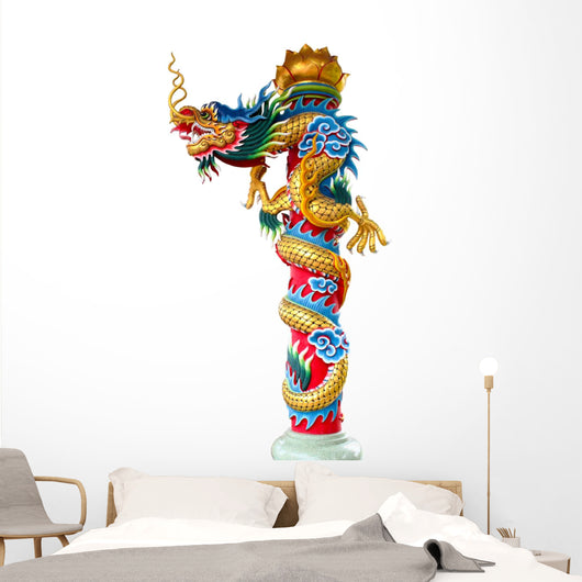 Chinese dragon statue isolated on white background Wall Decal