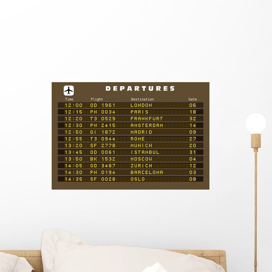 Departures board vector - Europe destinations Wall Mural