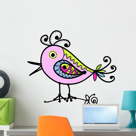 Sketch of Funny Colorful Bird for Your Design Wall Decal