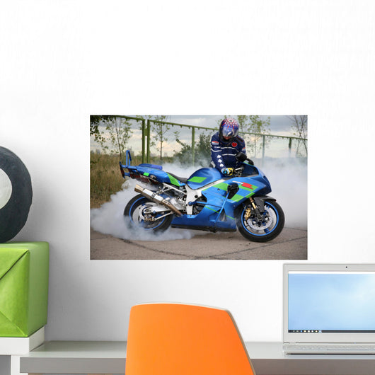 motorcyclist and the motorcycle Wall Mural