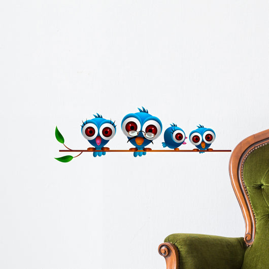 cute blue birds family Wall Decal