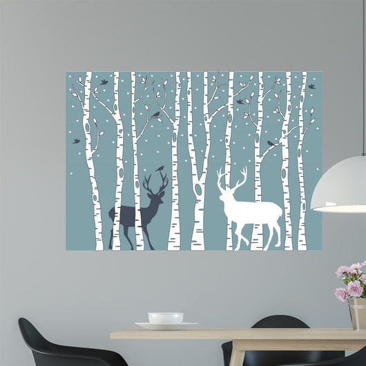 Birch Trees with Deer